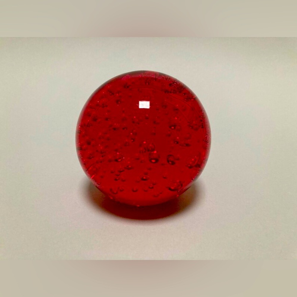 Vintage mid century modern red art glass bubble orb globe paperweight